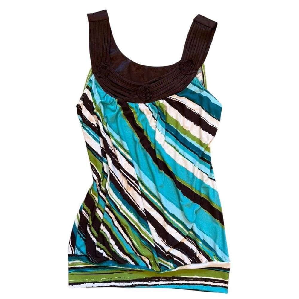 Heart Soul multicolor striped tank top brown floral detail size M